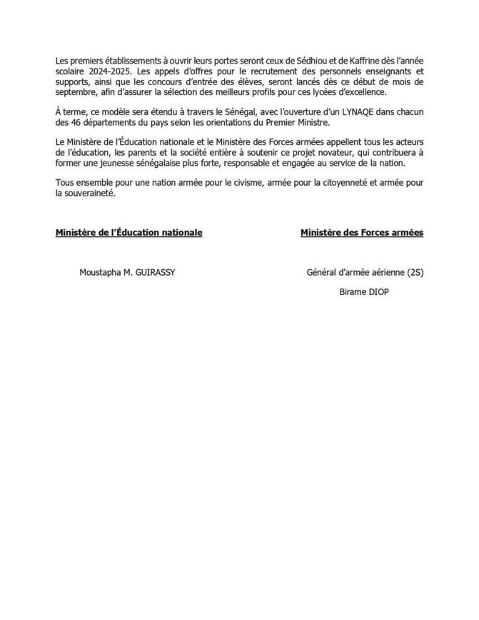 Le Ministère de l'Éducation nationale et le Ministère des Forces armées, annoncent la création des Lycées Nation-Armée pour la Qualité et l’Équité (LYNAQE) Le Ministère de l'Éducation nationale et le Ministère des Forces armées, annoncent la création des Lycées Nation-Armée pour la Qualité et l’Équité (LYNAQE)