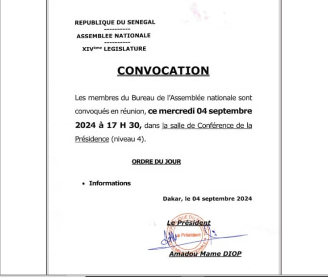 Assemblée nationale : Les membres du bureau convoqués ce mercredi, à 17h 30