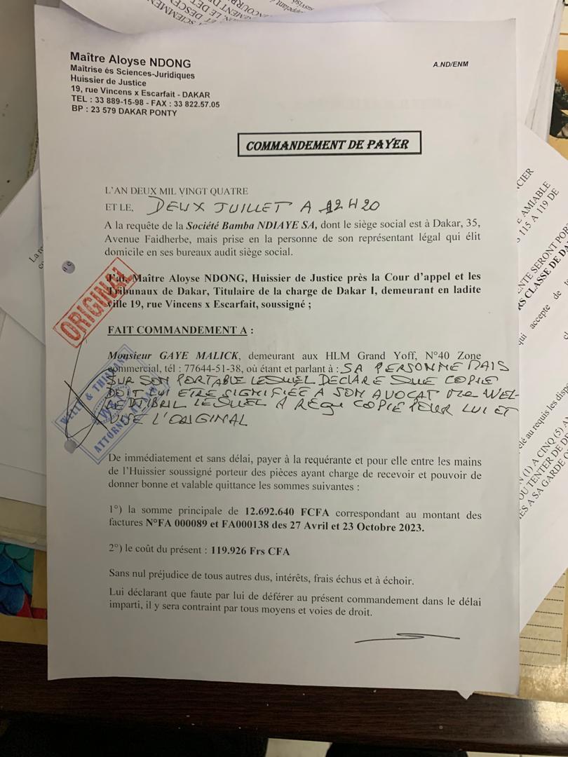 Différend DG Agetip contre Bamba Ndiaye Sa : Malick Gaye condamné à payer sans délai, plus de 12 millions FCfa… Différend DG Agetip contre Bamba Ndiaye Sa : Malick Gaye condamné à payer sans délai, plus de 12 millions FCfa…