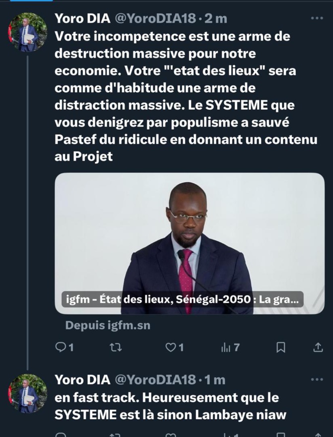 Dr. Yoro Dia, ancien Ministre, porte- parole du Président Sall : « En fast-tract, heureusement que le système est là, sinon… »