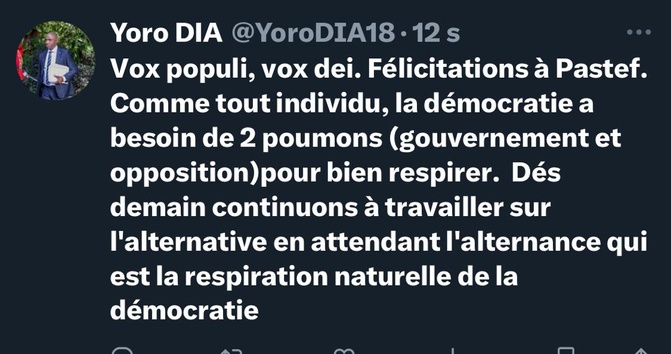 Législatives 2024 : Dr. Yoro Dia, ancien Ministre, félicite Pastef Législatives 2024 : Dr. Yoro Dia, ancien Ministre, félicite Pastef