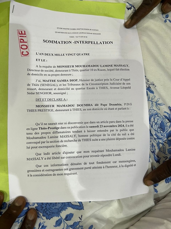 Diffamation: Mouhamadou Lamine Massaly a servi une sommation interpellative à plusieurs sites d’informations Diffamation: Mouhamadou Lamine Massaly a servi une sommation interpellative à plusieurs sites d’informations