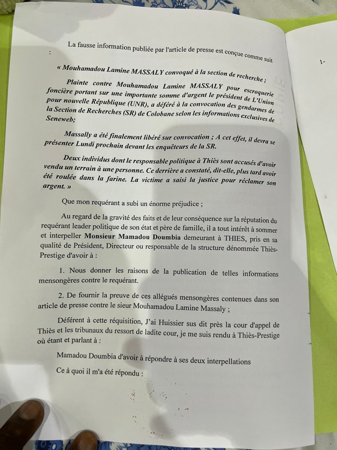 Diffamation: Mouhamadou Lamine Massaly a servi une sommation interpellative à plusieurs sites d’informations Diffamation: Mouhamadou Lamine Massaly a servi une sommation interpellative à plusieurs sites d’informations