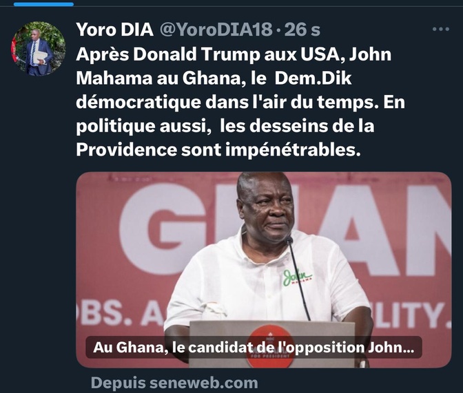 Dr Yoro Dia, ancien Ministre: "En politique aussi, les desseins de la providence sont impénétrables"