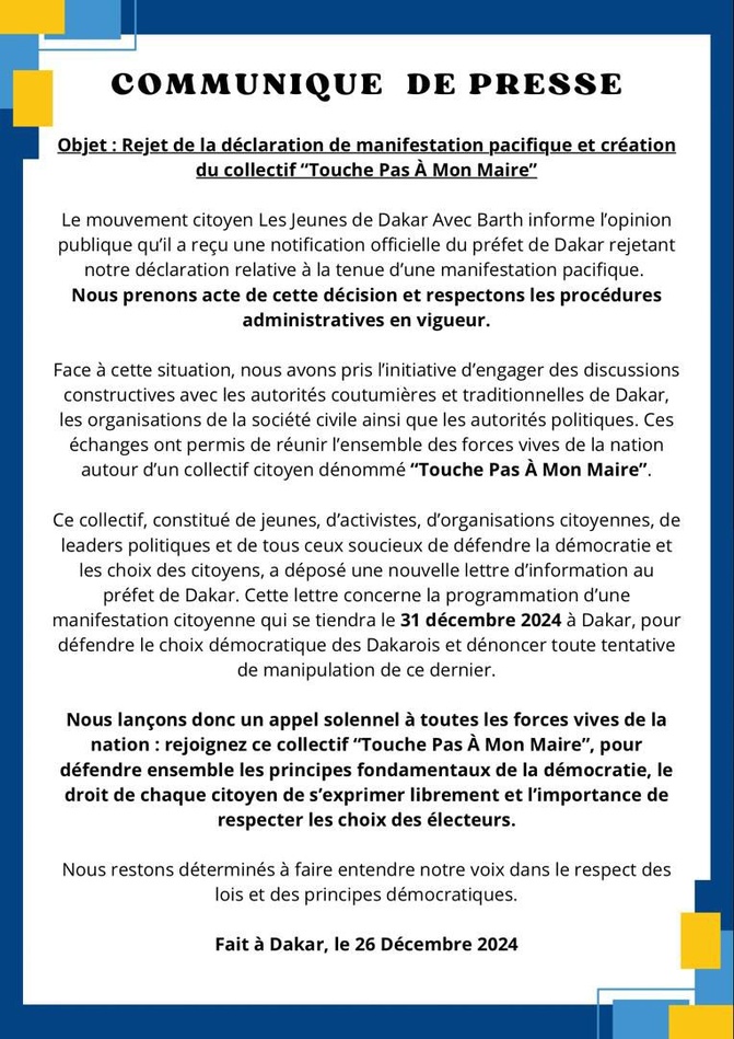 En Soutien à Barth : Le préfet interdit la marche pacifique de la jeunesse de Dakar, ce vendredi