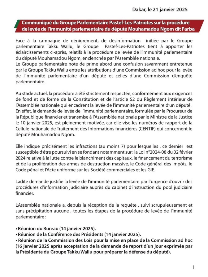 Levée de l’immunité parlementaire de Farba Ngom: Les députés du pouvoir dénoncent une campagne de dénigrement… Levée de l’immunité parlementaire de Farba Ngom: Les députés du pouvoir dénoncent une campagne de dénigrement…