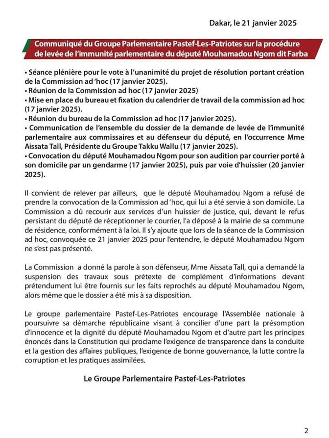 Levée de l’immunité parlementaire de Farba Ngom: Les députés du pouvoir dénoncent une campagne de dénigrement… Levée de l’immunité parlementaire de Farba Ngom: Les députés du pouvoir dénoncent une campagne de dénigrement…