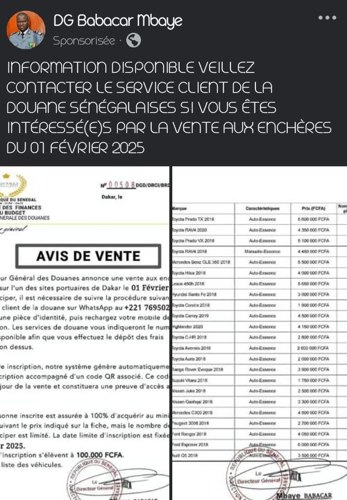 Fake news/ Annonce de vente aux enchères de la Douane : Babacar Mbaye, nouveau DG n’a même pas encore pris fonction Fake news/ Annonce de vente aux enchères de la Douane : Babacar Mbaye, nouveau DG n’a même pas encore pris fonction