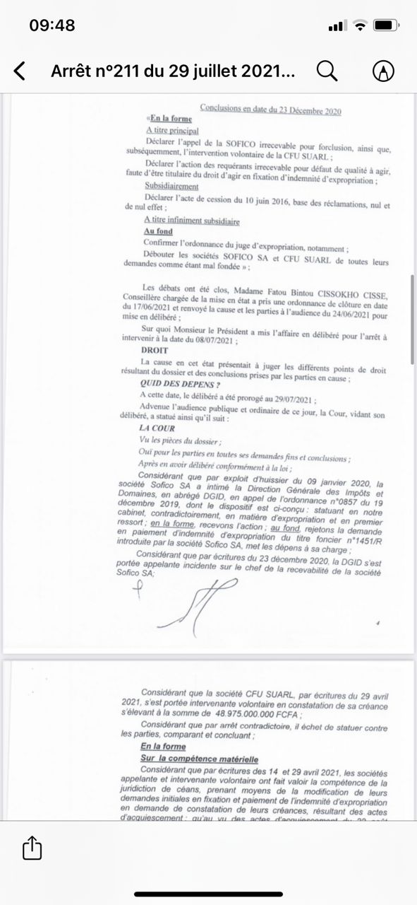 Arret n°211 du 29 juillet 2021-SOFICO contre DGID: Retour sur les faits (Documents) Arret n°211 du 29 juillet 2021-SOFICO contre DGID: Retour sur les faits (Documents)