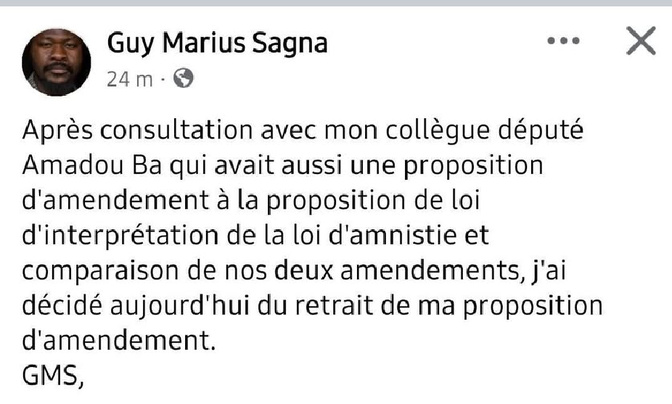 Proposition d'amendement de la loi d'amnistie : Guy Marius Sagna rétropédale, après concertation avec Amadou B^^a