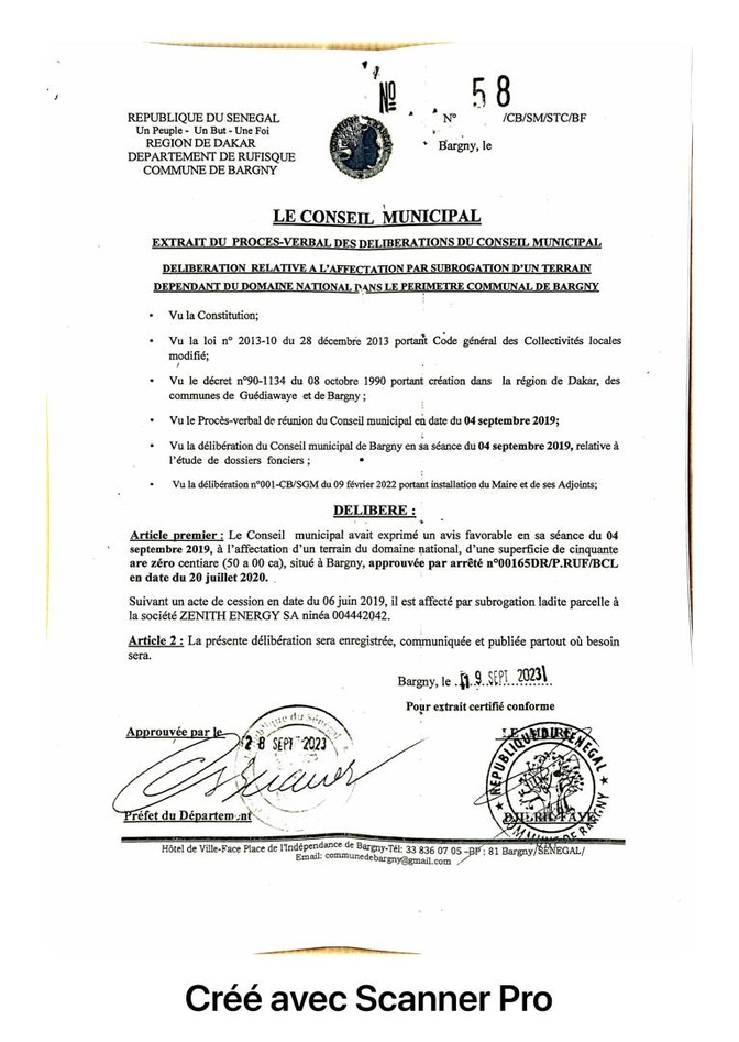 Bargny / Parfum de scandale foncier : Un extrait de délibérations et des actes portant affectation de terrains du Domaine national, pris à l’insu du Conseil municipal, secouent la commune de Bargny Bargny / Parfum de scandale foncier : Un extrait de délibérations et des actes portant affectation de terrains du Domaine national, pris à l’insu du Conseil municipal, secouent la commune de Bargny