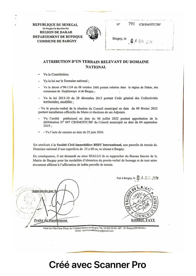 Bargny / Parfum de scandale foncier : Un extrait de délibérations et des actes portant affectation de terrains du Domaine national, pris à l’insu du Conseil municipal, secouent la commune de Bargny
