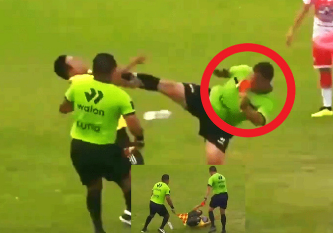 Insolite au championnat district de Casma :  Un arbitre karatéka riposte avec un high-kick en plein match