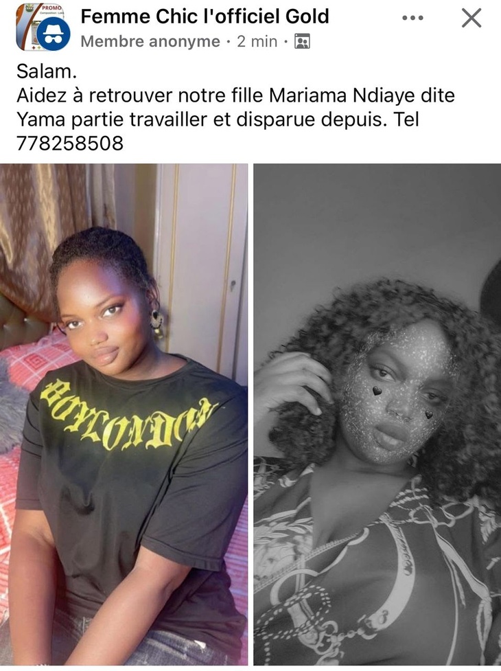 Avis de recherche : Mariama Ndiaye dite Yama, perdue de vue depuis la Korité