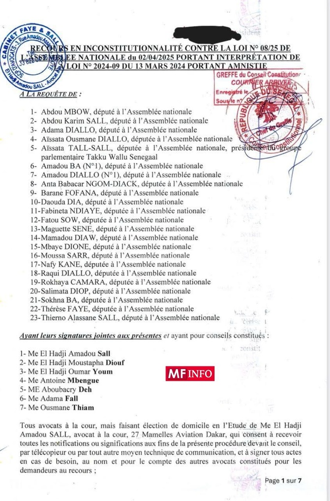 Contre la loi interprétative de la loi d’amnistie : Le recours de l’opposition parlementaire...