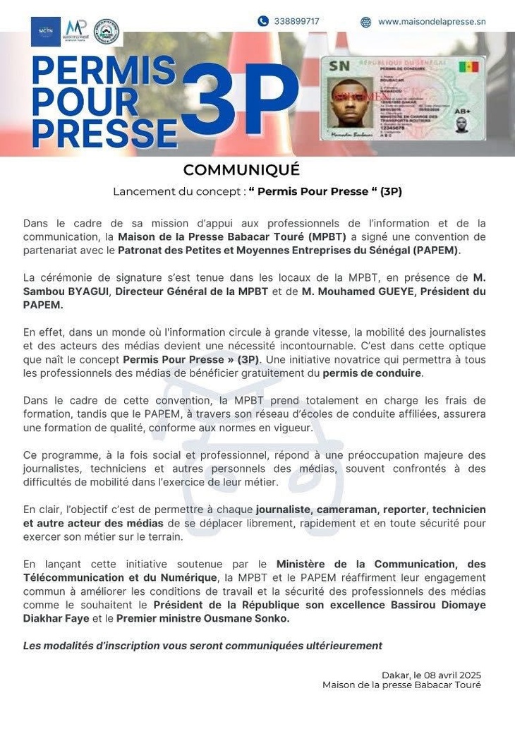 Photos/ Pour faciliter la mobilité des journalistes… : La Maison de la Presse a lancé le concept « Permis Pour Presse » (3P)