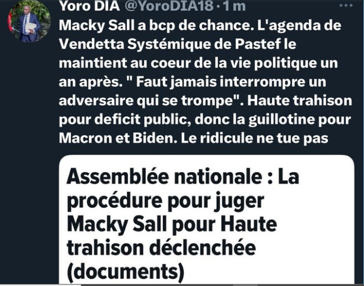 Procédure déclenchée pour juger Macky Sall pour Haute trahison : Dr. Yoro Dia estime qu’il ne faut jamais interrompre un adversaire qui se trompe