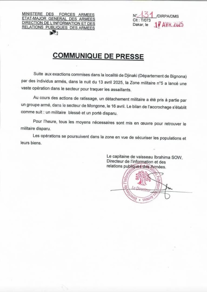 Accrochage à Mongone : Un militaire blessé, un autre porté disparu