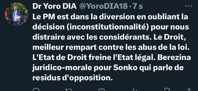 Dr. Yoro Dia, ancien Ministre : « Le Premier Ministre est dans la diversion, en oubliant la décision d'inconstitutionnalité »