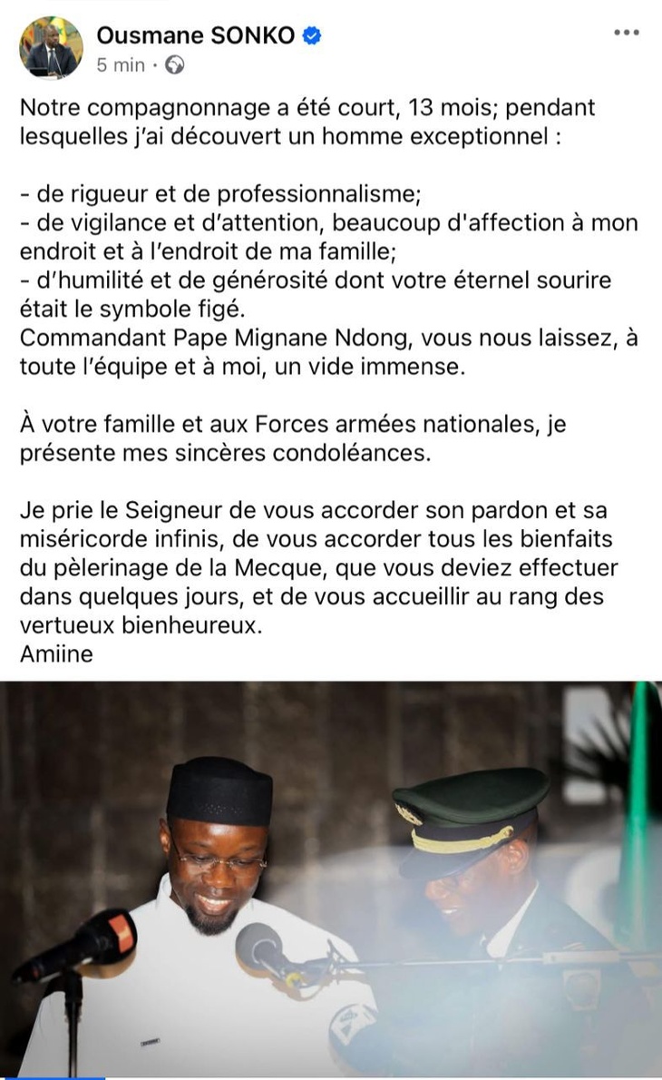 Décès de Pape Mignane Ndour : Ousmane Sonko rend hommage à un homme exceptionnel Décès de Pape Mignane Ndour : Ousmane Sonko rend hommage à un homme exceptionnel