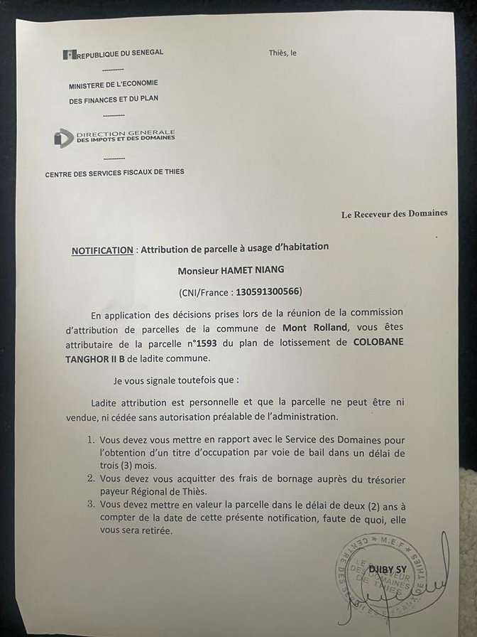 Affaire foncière présumée à Thiès : Mamoudou Sy et 49 émigrés s’apprêtent à porter plainte à Dakar, contre Mor Guèye alias Sope Naby (Documents) Affaire foncière présumée à Thiès : Mamoudou Sy et 49 émigrés s’apprêtent à porter plainte à Dakar, contre Mor Guèye alias Sope Naby (Documents)