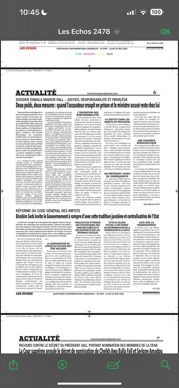 DOSSIER ISMAILA MADIOR FALL I JUSTICE, RESPONSABILITÉ ET PRIVILÈGE / Deux poids, deux mesures : Quand l’accusateur croupit en prison et le ministre accusé, reste chez lui