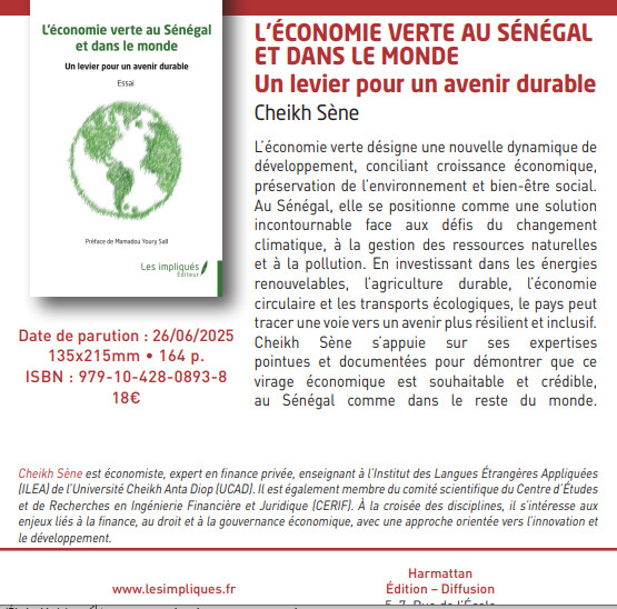 L’Harmattan I “L’économie verte au Sénégal et dans le monde: Un levier pour un avenir durable", de l’économiste Cheikh Sène, bientôt dans les rayons