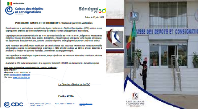 Programme Immobilier de Bambilor : La Caisse des Dépôts et Consignations procède à la livraison de parcelles viabilisées