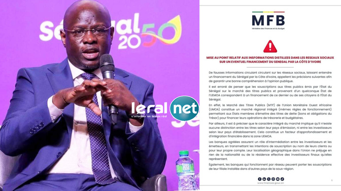Supposé financement par la Côte d’Ivoire : Le ministère des Finances du Sénégal dément catégoriquement