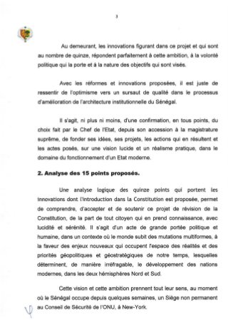 L'Avis de l'Assemblée Nationale adressé au président Macky Sall le 20 janvier 2016 (Documents)