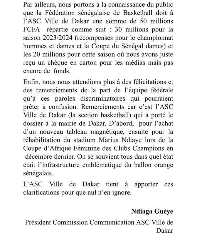 Différents clubs de Basket accablent la gestion de Me Babacar Ndiaye, président de la FSBB
