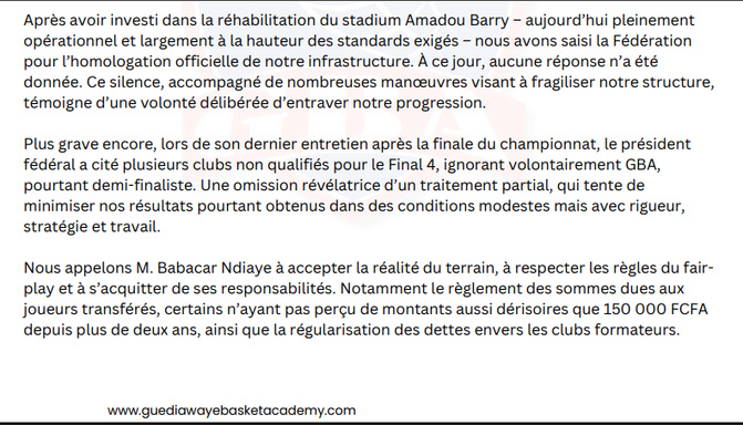 Différents clubs de Basket accablent la gestion de Me Babacar Ndiaye, président de la FSBB