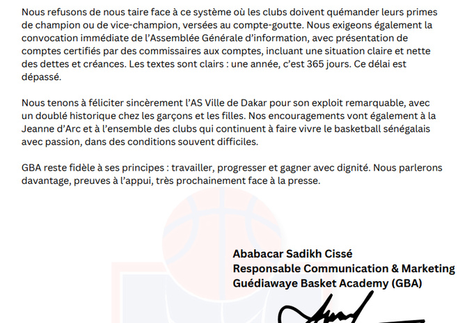 Différents clubs de Basket accablent la gestion de Me Babacar Ndiaye, président de la FSBB