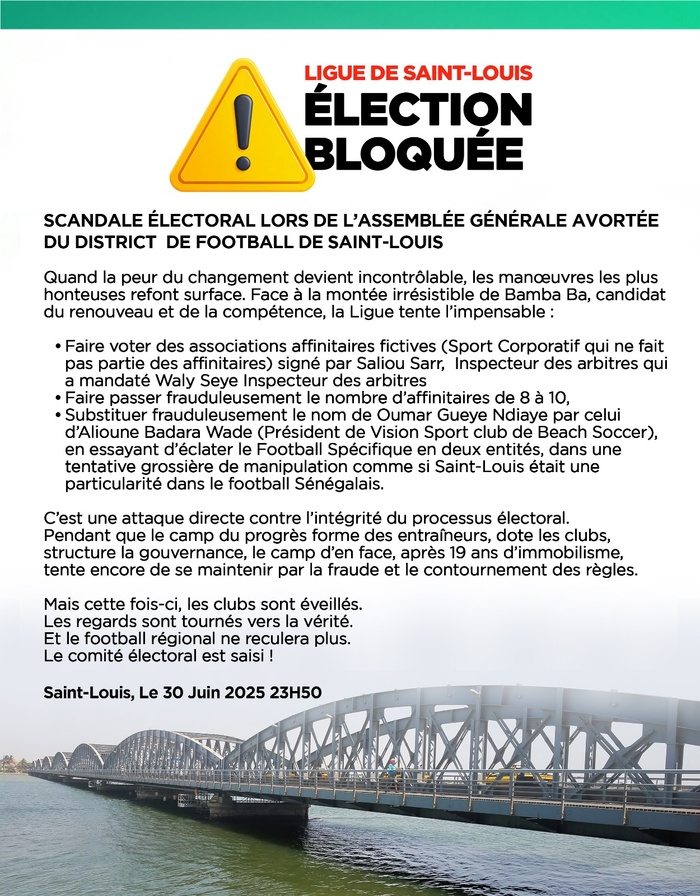 Scandale électoral à Saint-Louis : L’élection du District de football bloquée par des manœuvres frauduleuses