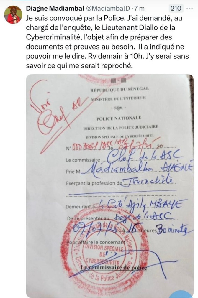 Madiambal Diagne convoqué par la Division spéciale de la Cybercriminalité