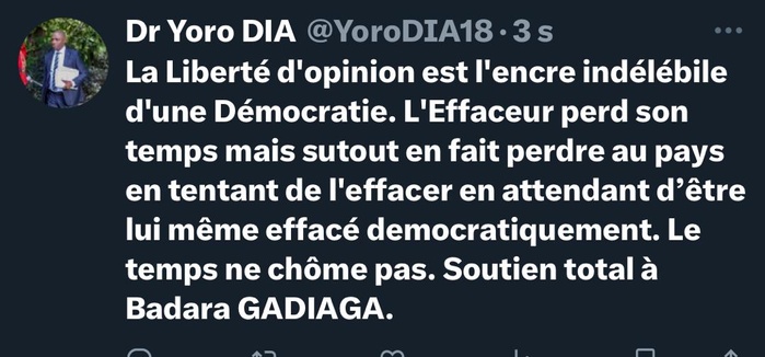 Dr. Yoro Dia, ancien Ministre: “La liberté d’opinion est l’encre indélébile d’une démocratie”