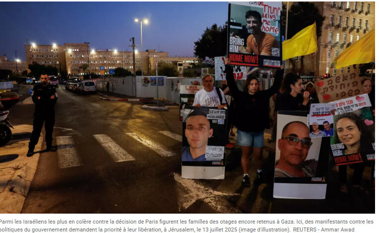 En Israël, la reconnaissance française d'un État palestinien provoque la colère