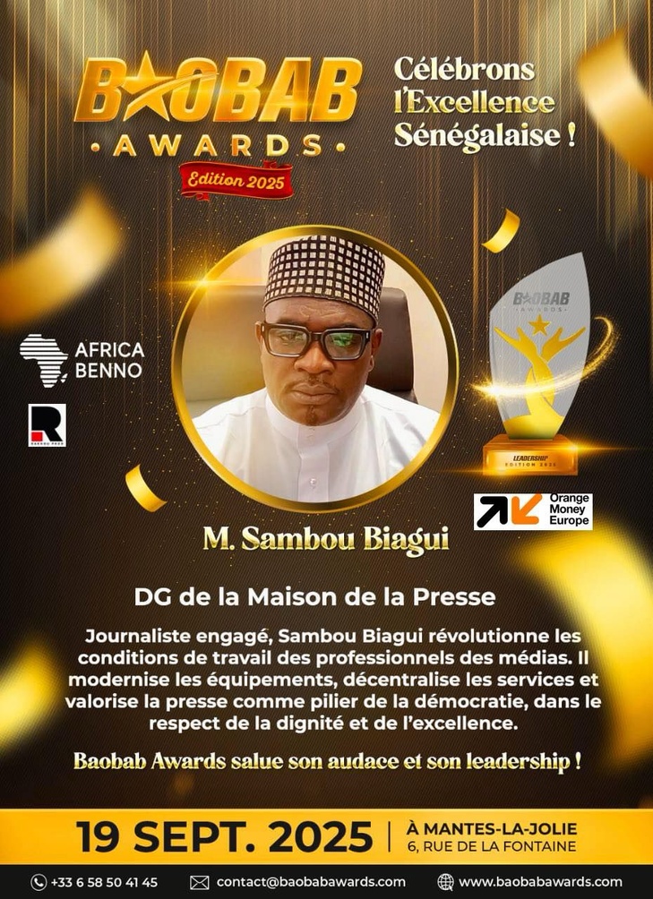 Baobab Awards 2025: Sambou Biagui, DG de la maison de la presse, distingué parmi les meilleurs Directeurs Généraux Baobab Awards 2025: Sambou Biagui, DG de la maison de la presse, distingué parmi les meilleurs Directeurs Généraux