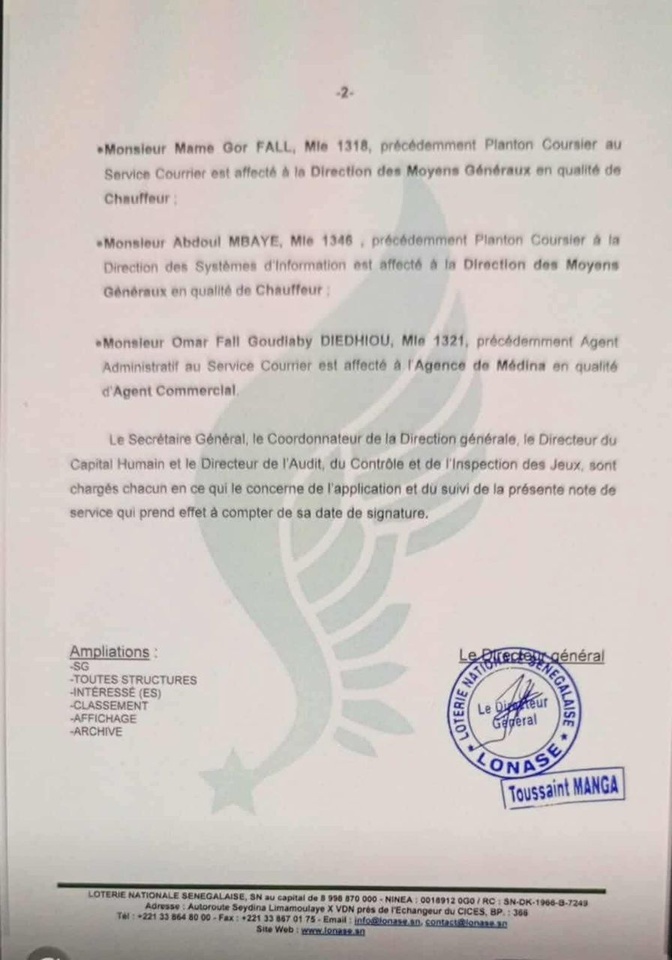 LONASE : Nominations et mutations stratégiques au sein de la Direction Marketing et du Réseau LONASE : Nominations et mutations stratégiques au sein de la Direction Marketing et du Réseau