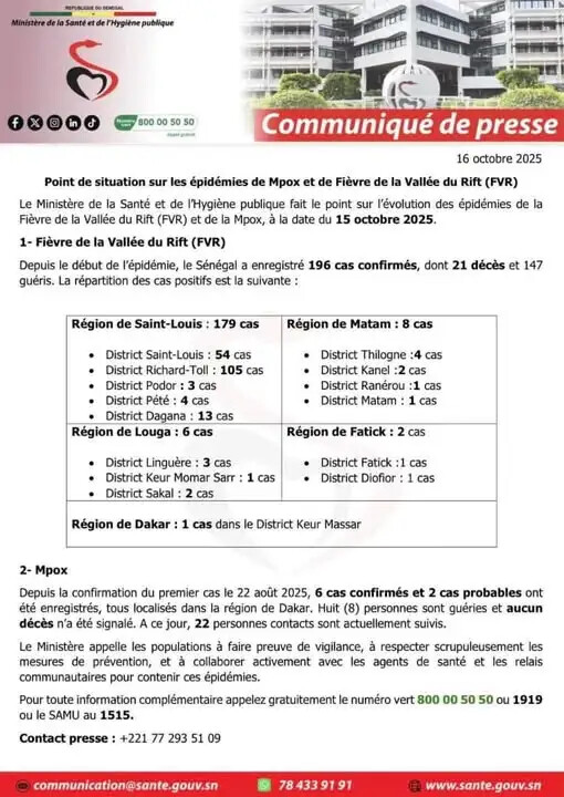 Dakar enregistre son premier cas de Fièvre de la Vallée du Rift