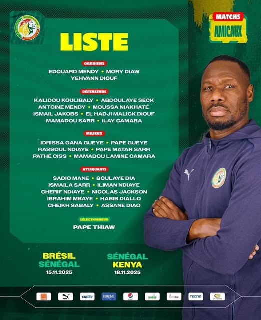 Matchs amicaux contre le Brésil et le Kenya: Liste des 27 Lions du Sénégal retenus par le sélectionneur national Pape Thiaw