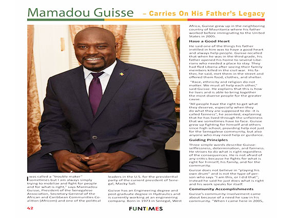 Etats Unis : le magazine Funtimes fait le focus sur Mamadou Guissé, président de la communauté sénégalaise de Philadelphie