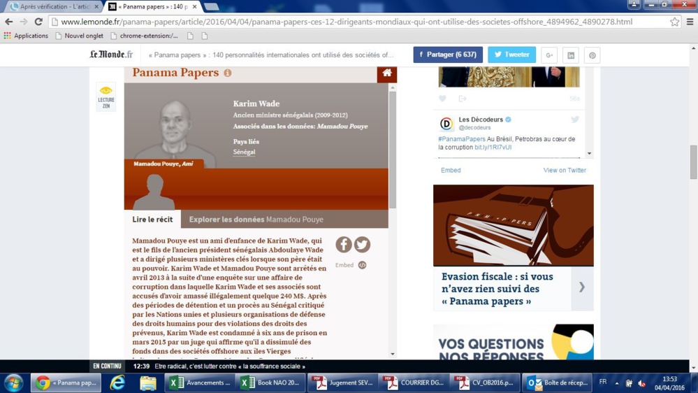Panama papers : Sur la piste des fonds de Karim Wade ( Documents )
