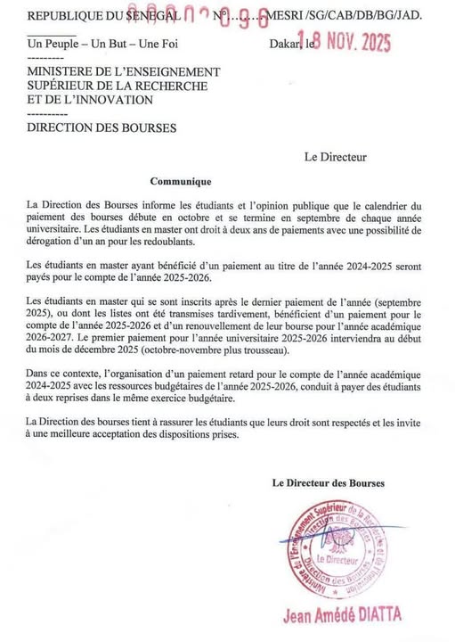 Bourses étudiantes : la Direction rassure !