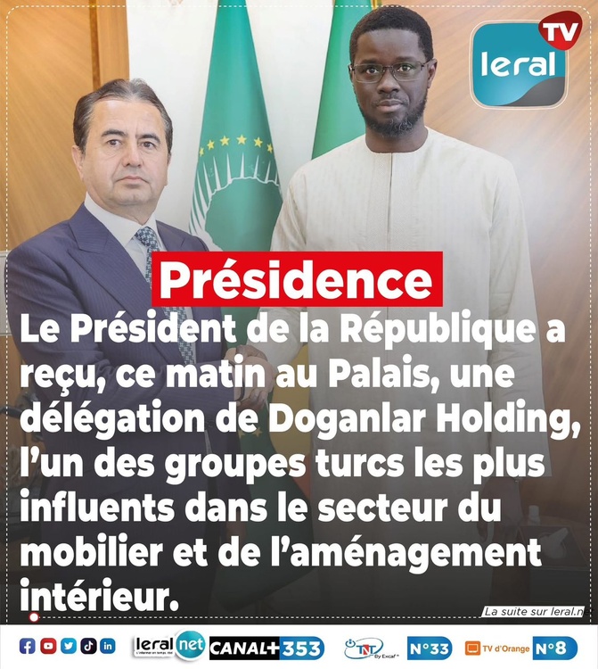 Palais : Le président de la République, Bassirou Diomaye Faye a reçu une délégation de Doganlar Holding, l’un des groupes turcs majeurs dans le secteur du mobilier, ce vendredi