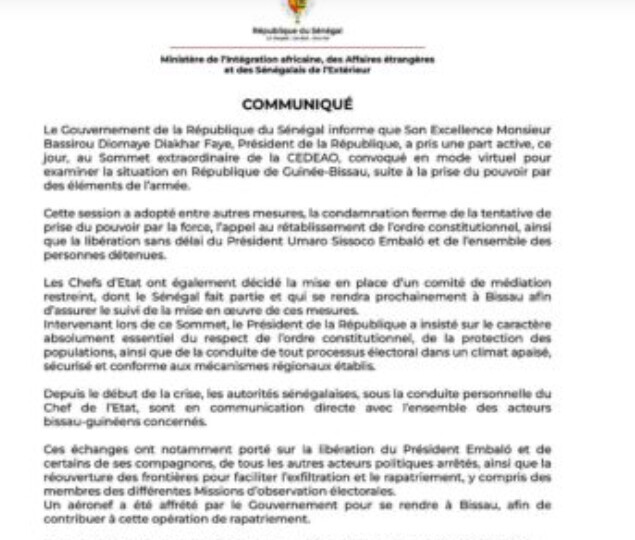 Après le coup d'Etat en Guinée-Bissau : Le rôle du Président Bassirou Diomaye Faye, sur l’exfiltration d’Embaló Après le coup d'Etat en Guinée-Bissau : Le rôle du Président Bassirou Diomaye Faye, sur l’exfiltration d’Embaló