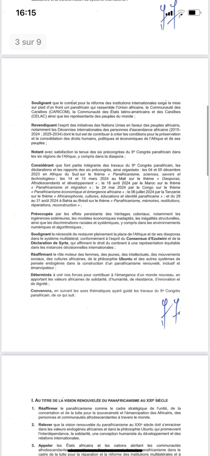Déclaration finale du 9ᵉ Congrès panafricain : L’urgence d’un panafricanisme renouvelé