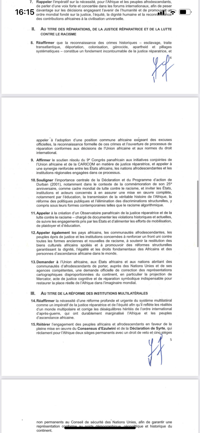 Déclaration finale du 9ᵉ Congrès panafricain : L’urgence d’un panafricanisme renouvelé