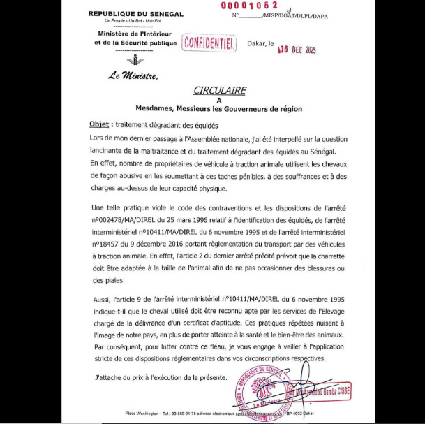 Contre la maltraitance des équidés : Le ministre de l’Intérieur appelle les gouverneurs de région, à lutter fermement Contre la maltraitance des équidés : Le ministre de l’Intérieur appelle les gouverneurs de région, à lutter fermement