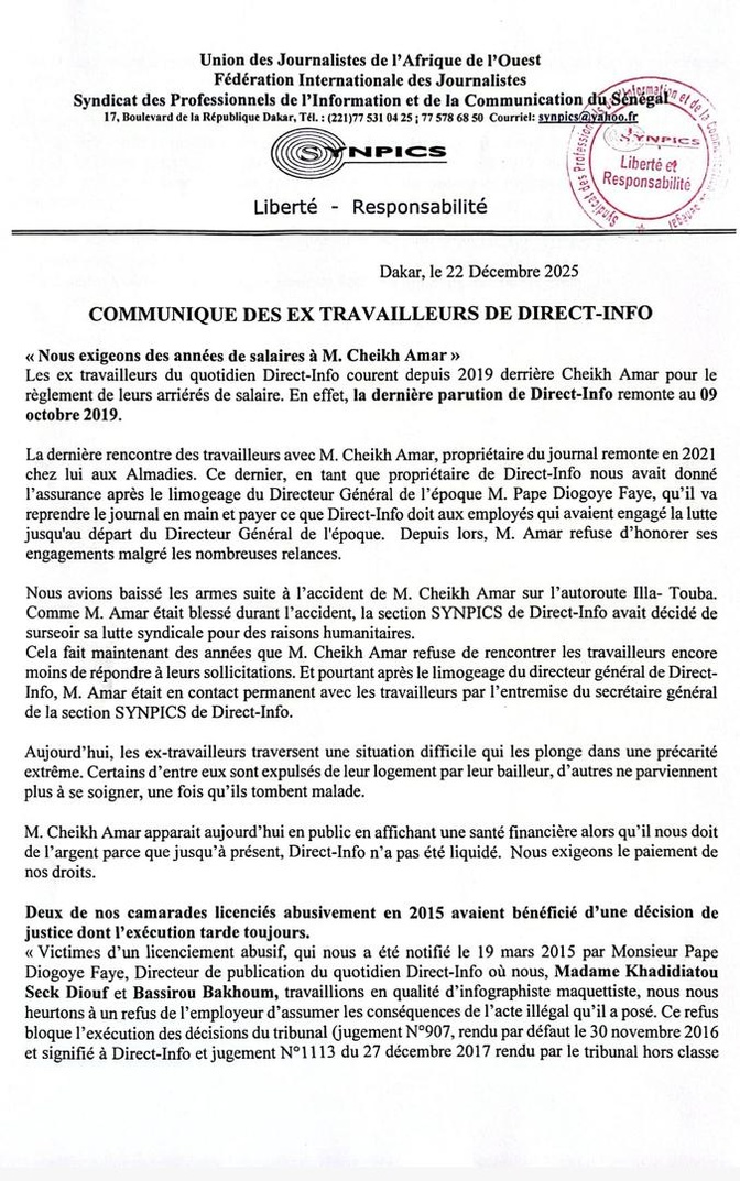 Les ex travailleurs de "Direct Info" exigent des années de salaires à Cheikh Amar